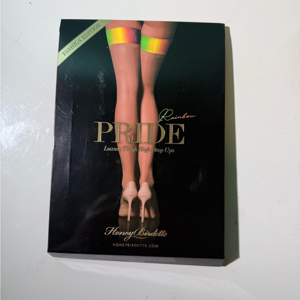 new honey birdette pride rainbow luxury thigh high stay ups size stockings small